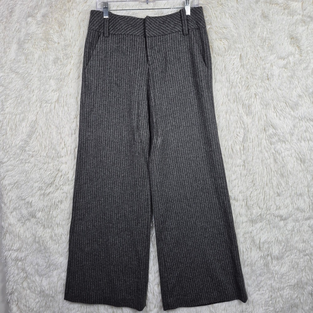Alice + Olivia Wool Blend Gray Pinstripe Tweed Wide Leg Trousers Sample Size 8